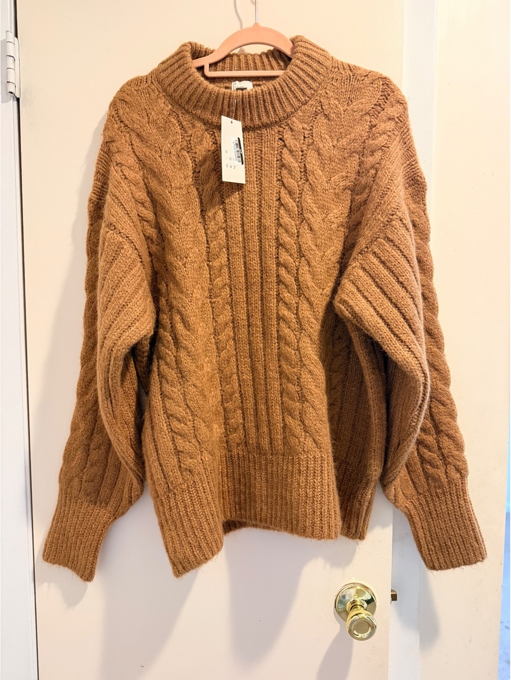 A New Day Women's Brown Cable Knit Crewneck Sweater